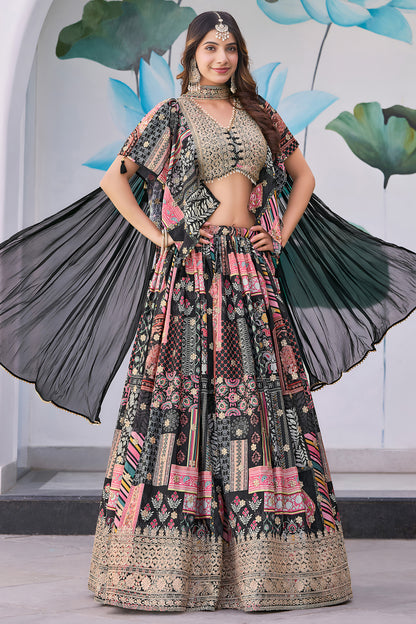 Black Lehengha Choli front view with embroidery detail
