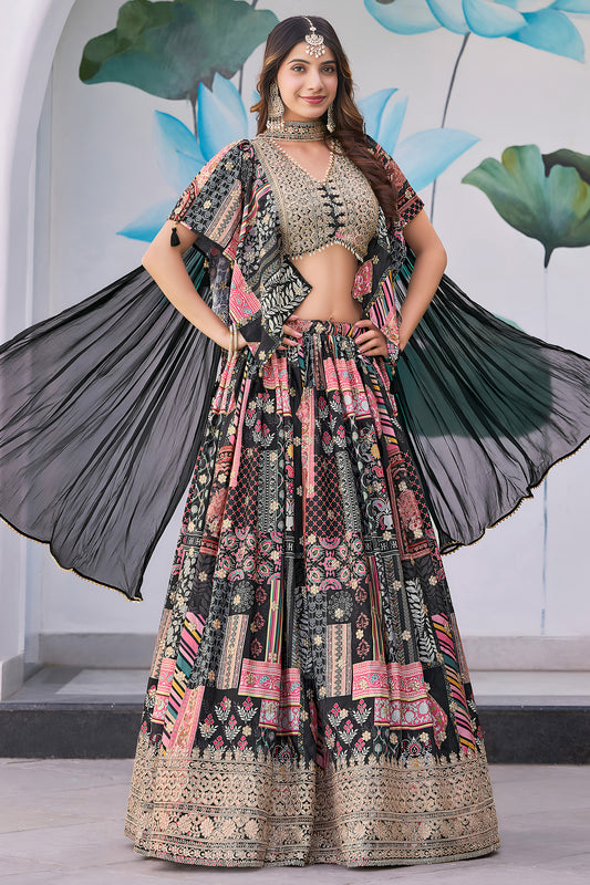 Black Lehengha Choli front view with embroidery detail