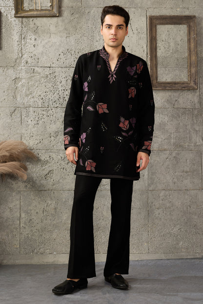 Black men kurta pajama set front view