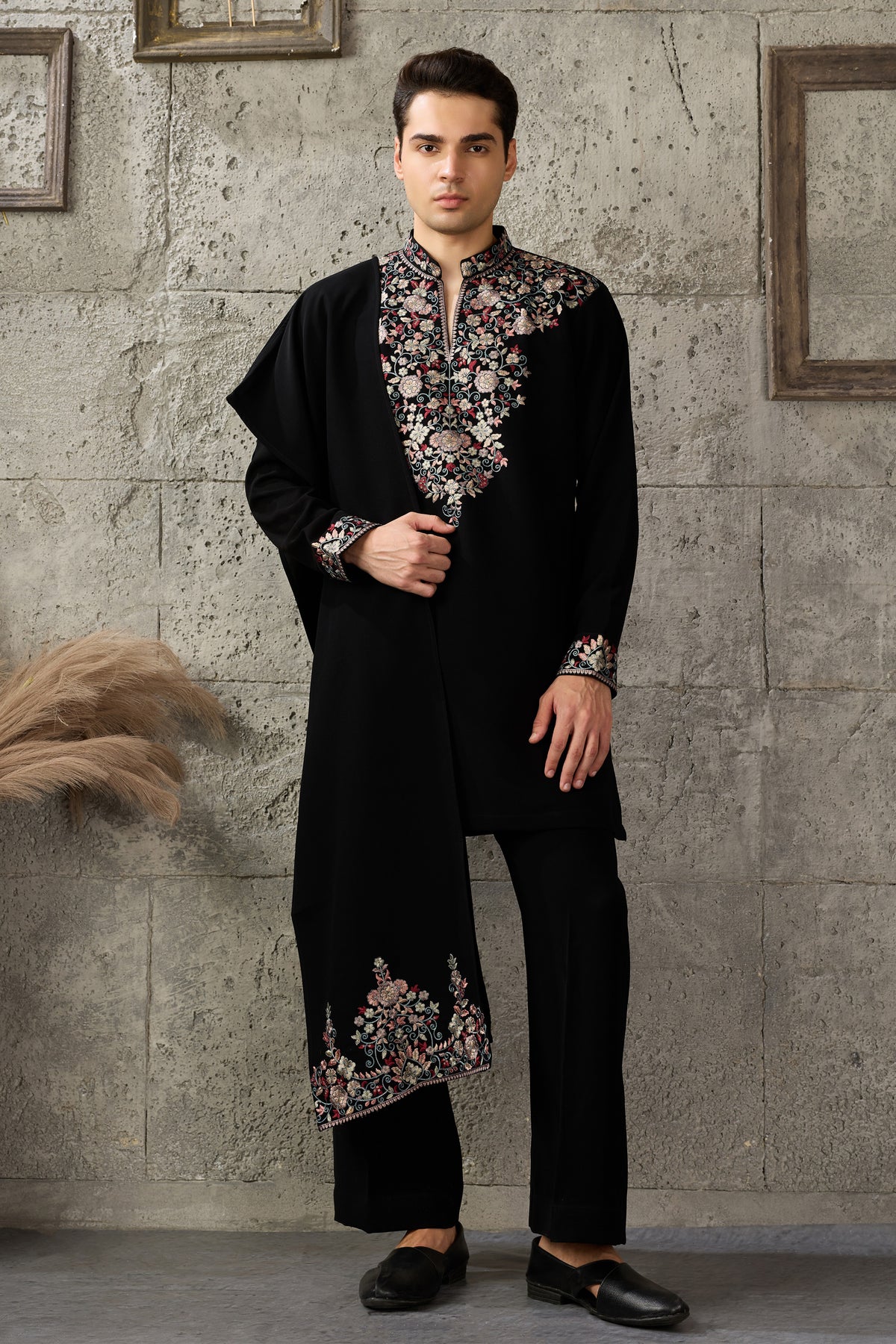 Black navratri kurta with dupatta front view