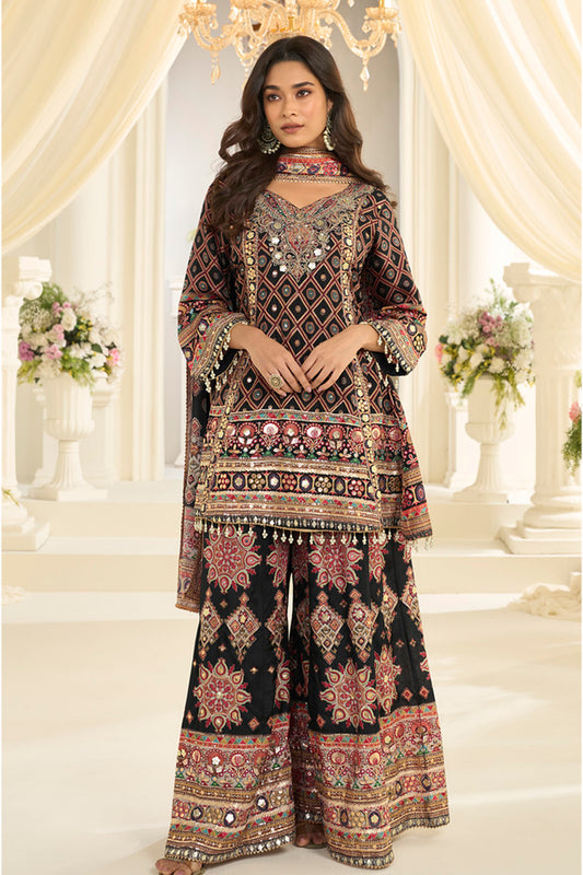 Palazzo salwar kameez front view with printed design