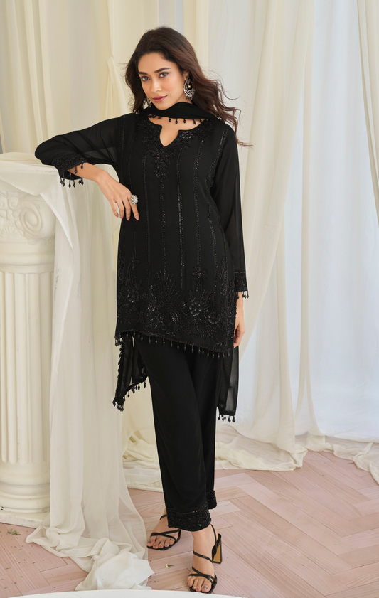 Black salwar kameez for women front view with bead work