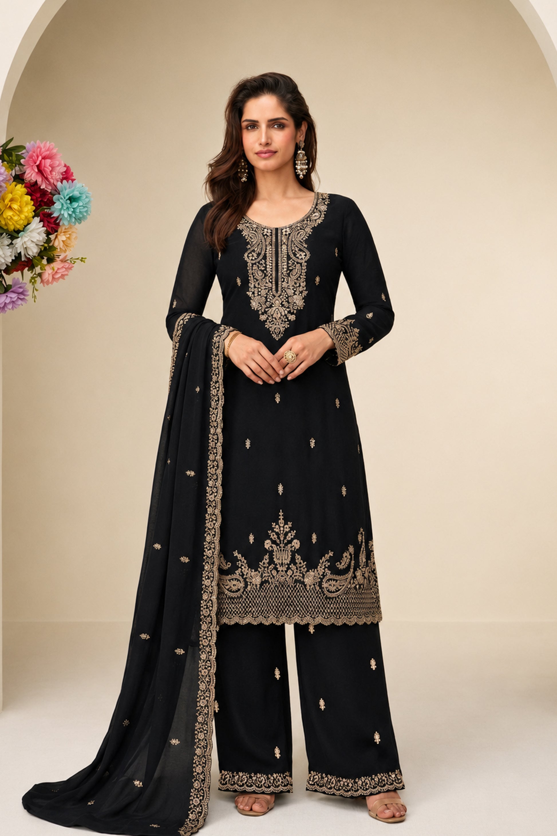 Black Salwar Kameez with premium thread sequin embroidery work