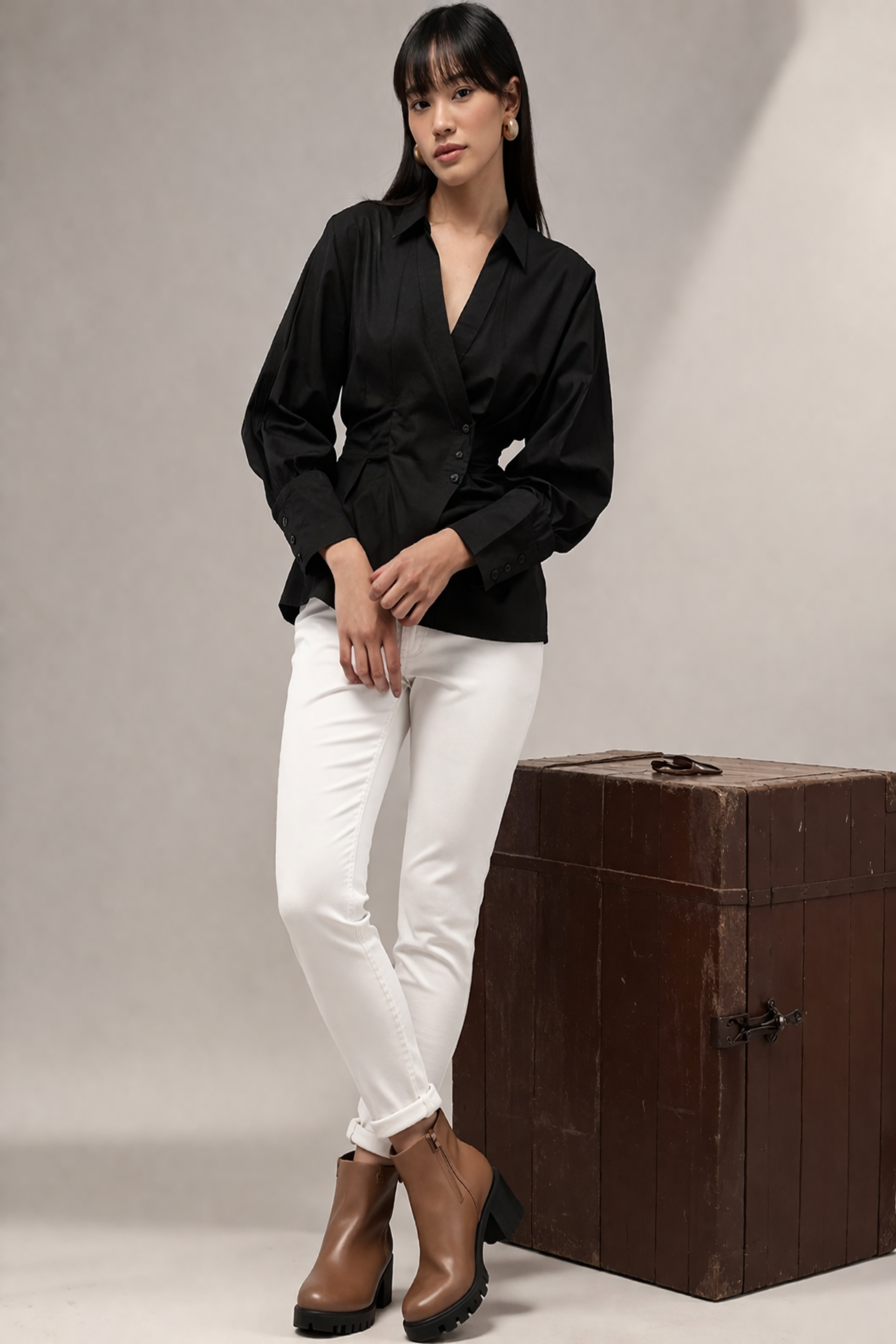 womens shirts black cotton front view clean design