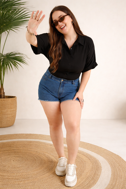 Black party wear shirt front view with clean silhouette