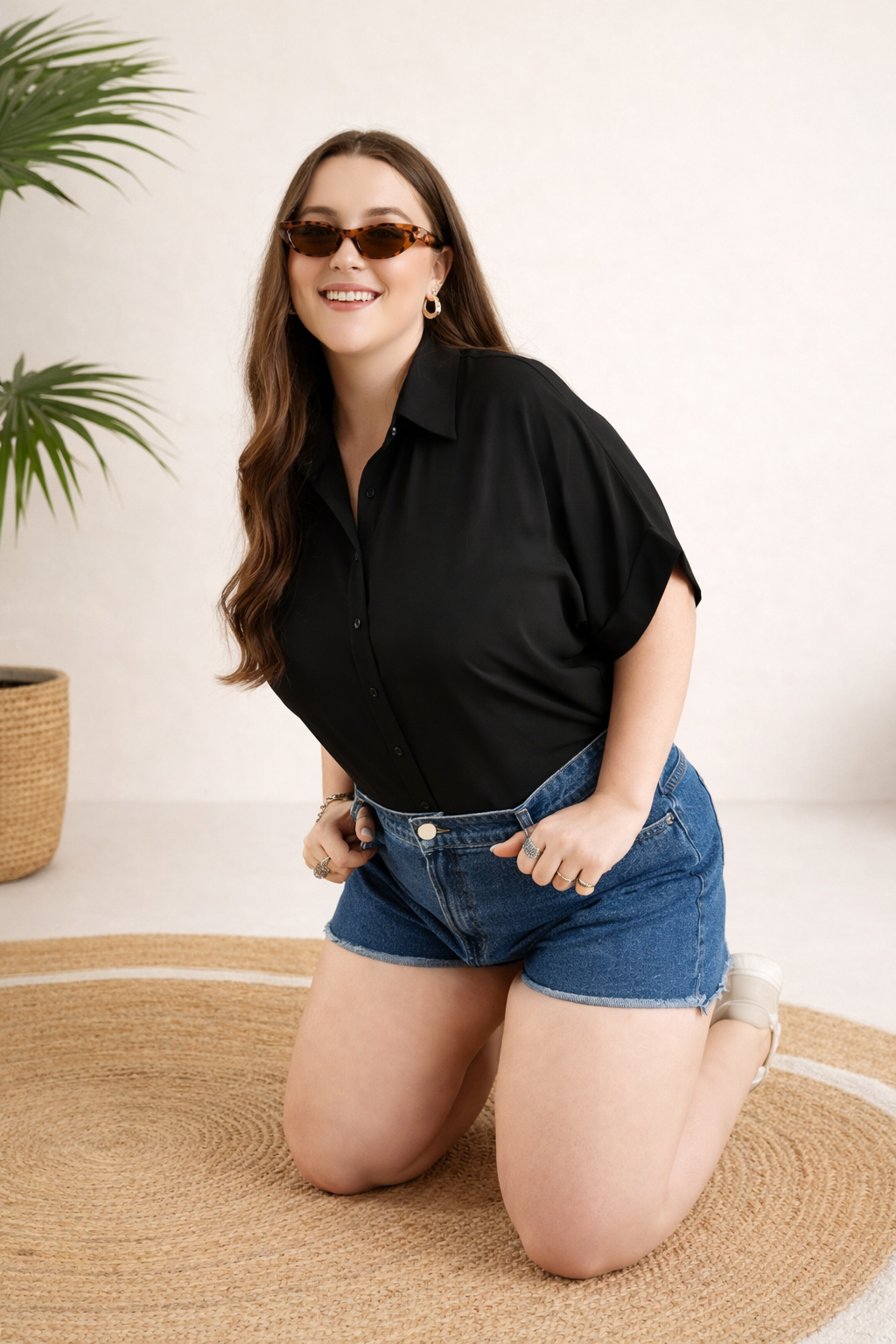 Black shirt styled for evening dinner outfit