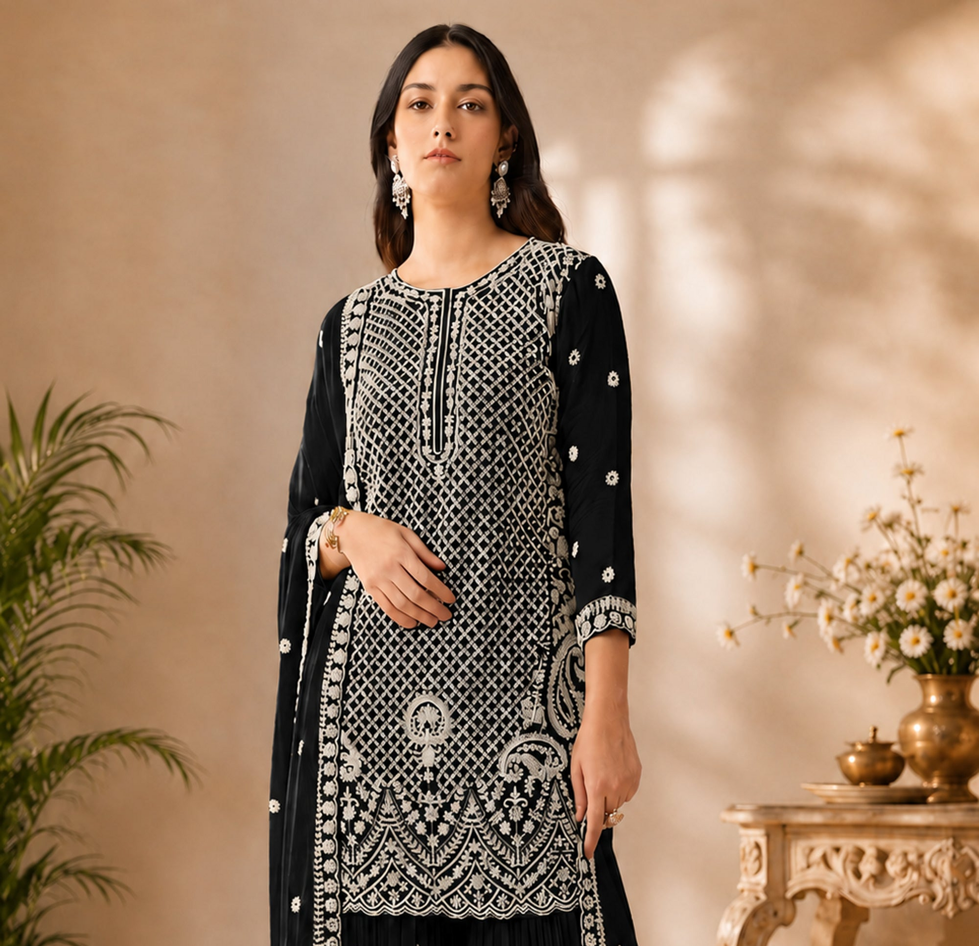 Traditional Sharara Dress featuring detailed beads sequence work