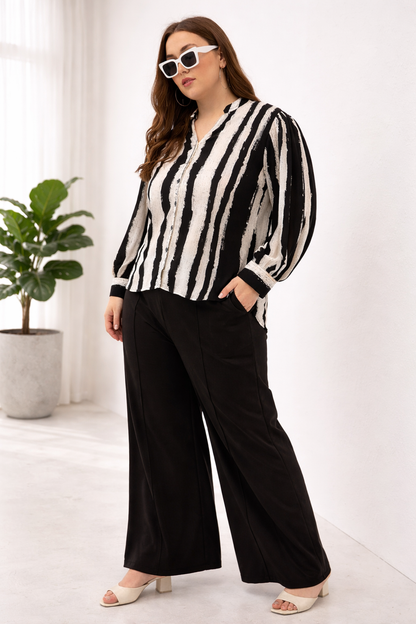 Black and white party wear shirt front view on model