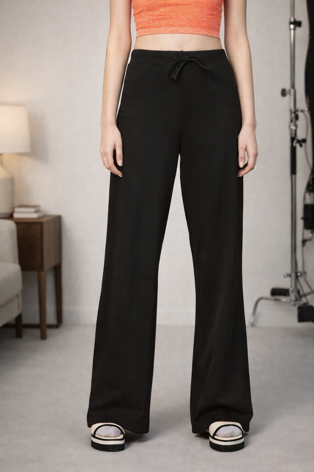 trendy black pants styled for casual city wear