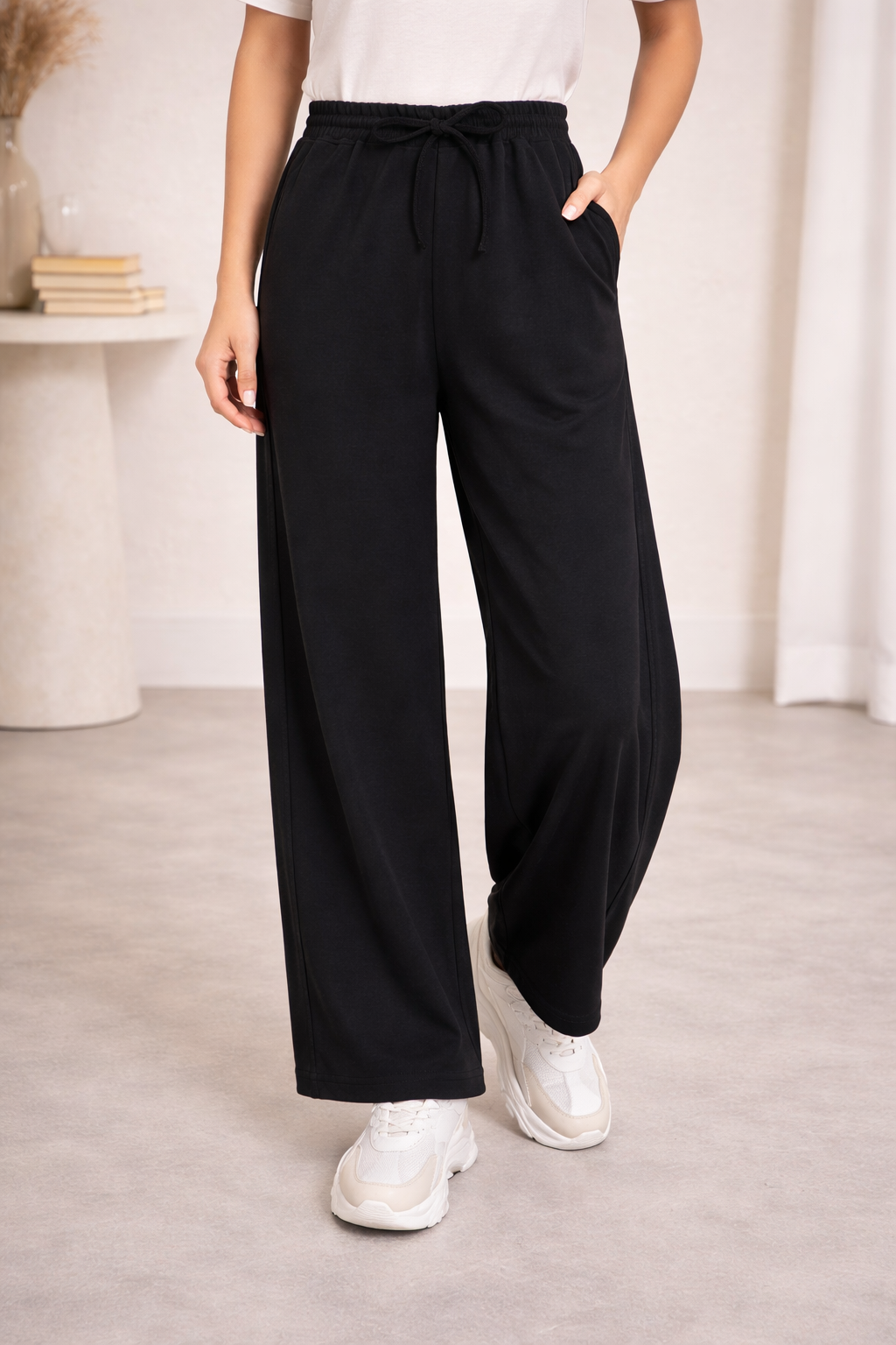 cotton black pants drape in motion