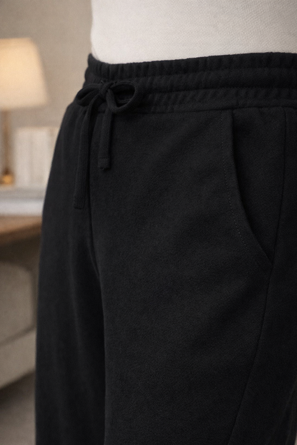 close-up of cotton weave on black pants