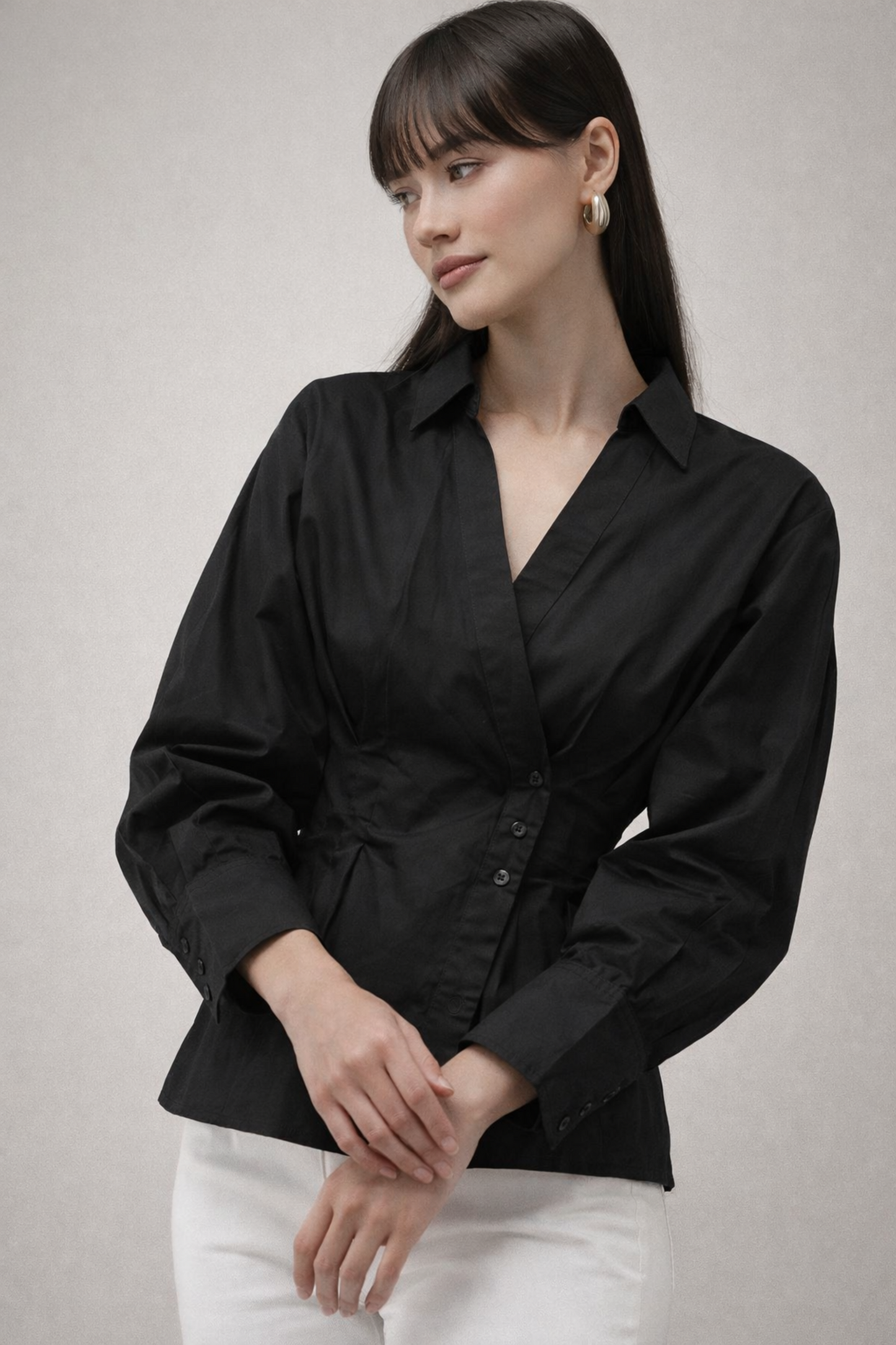 black cotton shirt women side profile everyday wear