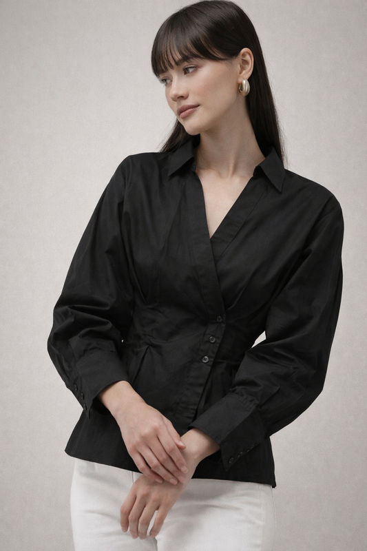 black cotton shirt women side profile everyday wear