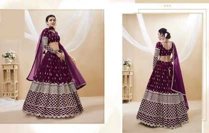 sequin embroidery pattern on georgette lehenga close view