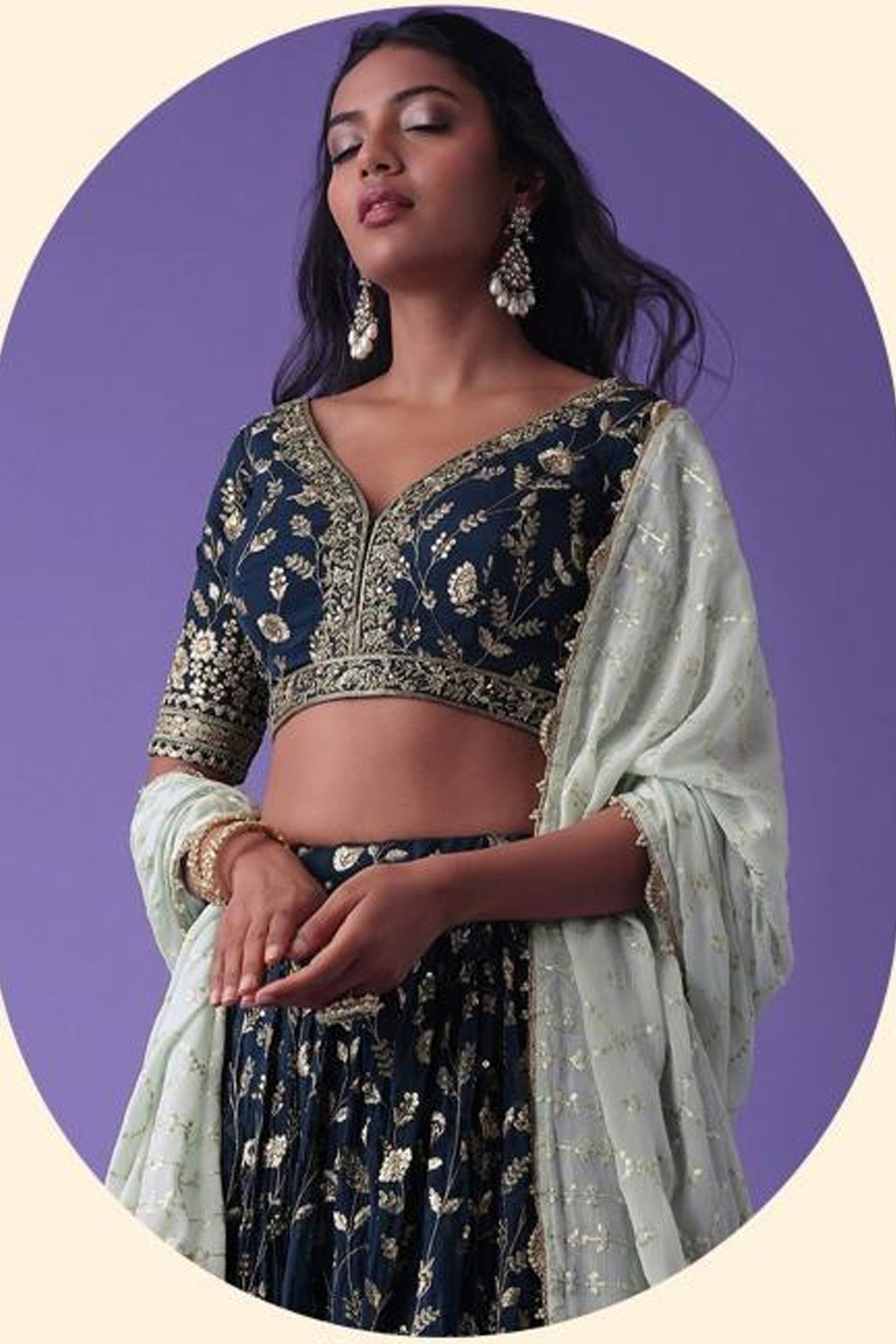 close view of dori embroidery on georgette lehenga choli