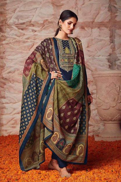 Back view of blue cotton dresses with print