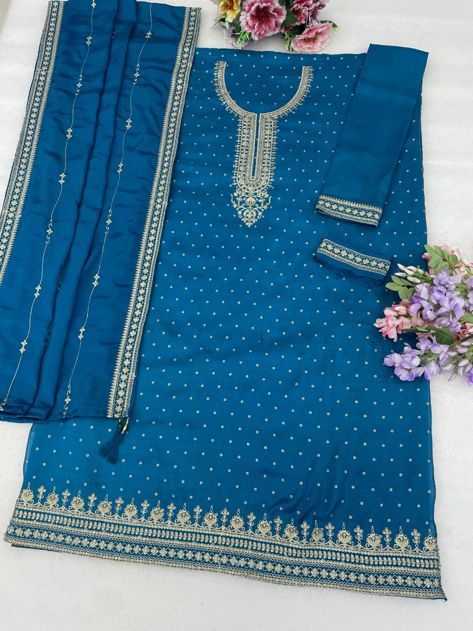 Blue Navratri wear plazzo dress front view
