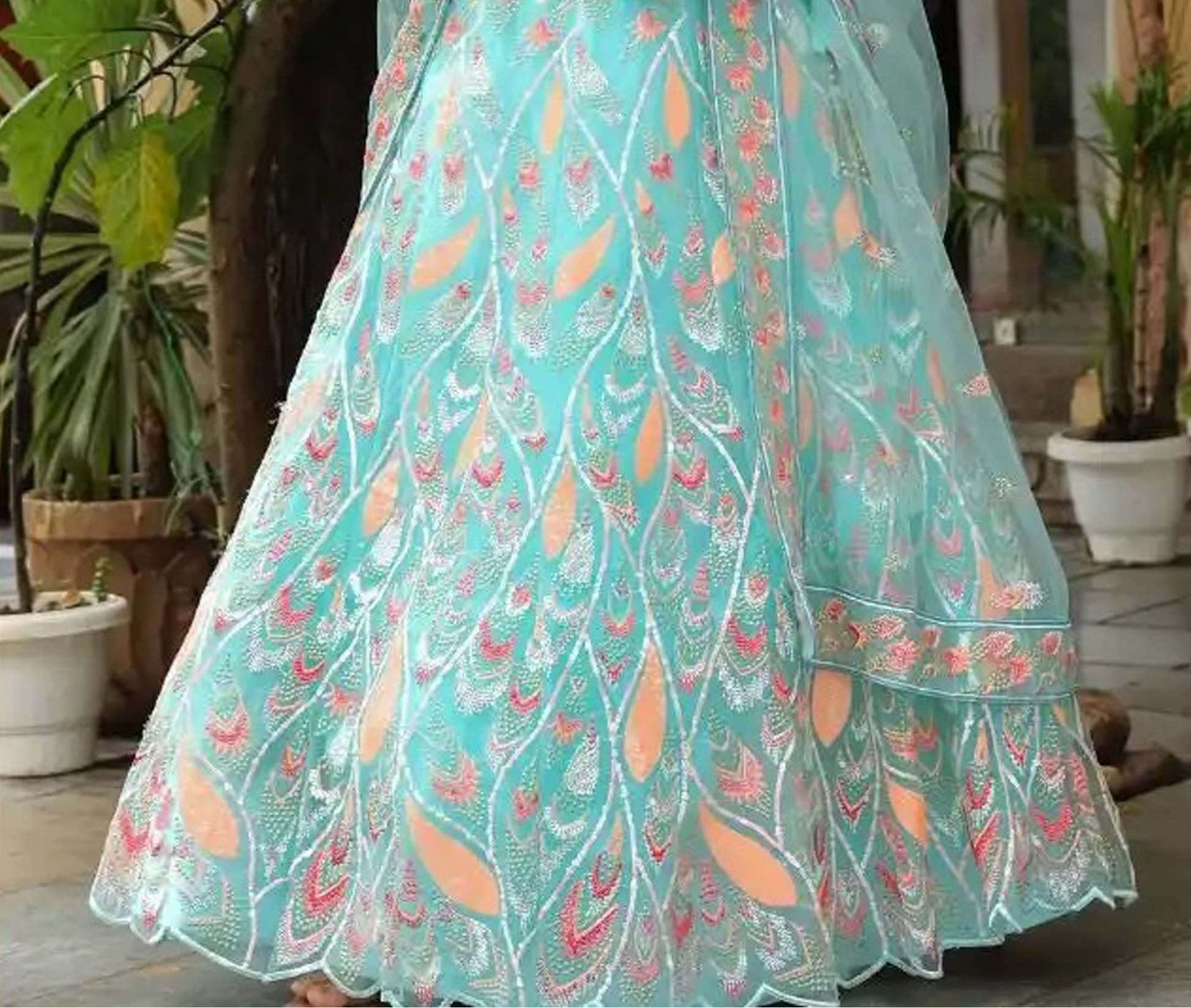 Embroidered georgette lehenga set for Navratri occasion