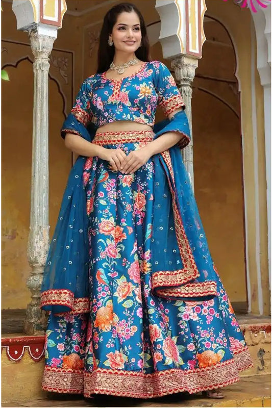 Ready to wear embroidered lehenga choli full silhouette view