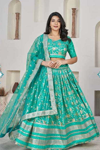 blue lehenga choli ghagra full front view with embroidery