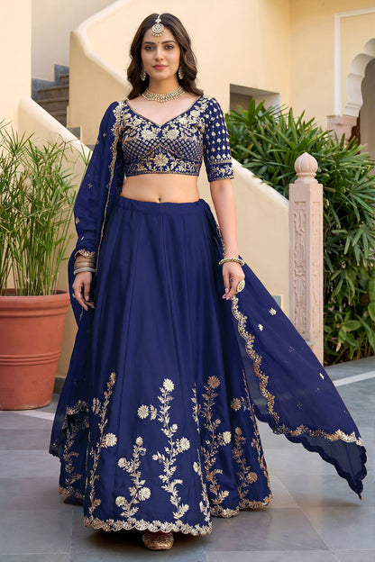 Blue lehenga for wedding full outfit view