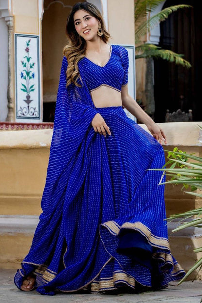Blue lehenga for reception styled with minimal jewelry