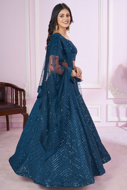 Blue lehenga choli styled for wedding occasion
