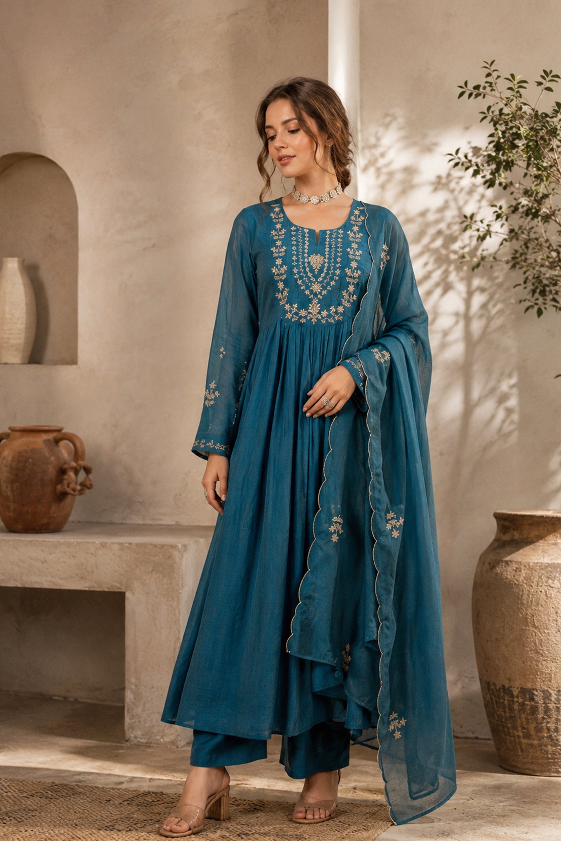 Blue Silk salwar kurta woman outfit for evening celebrations