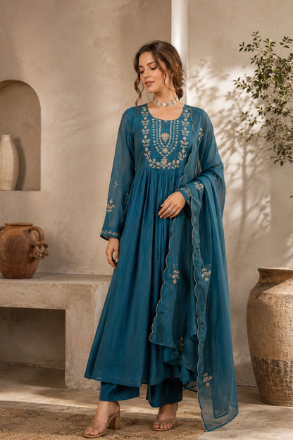 Blue Silk salwar kurta woman outfit for evening celebrations