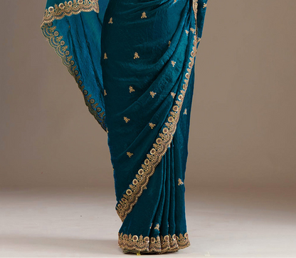 Blue Saree for reception evening styling