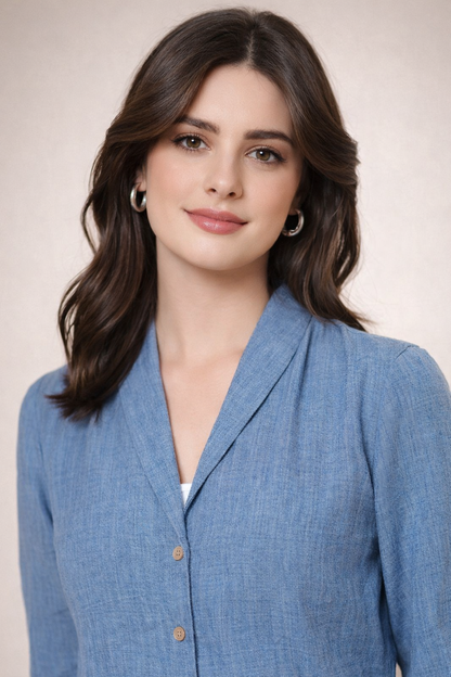 close-up of cotton fabric texture in blue shirt