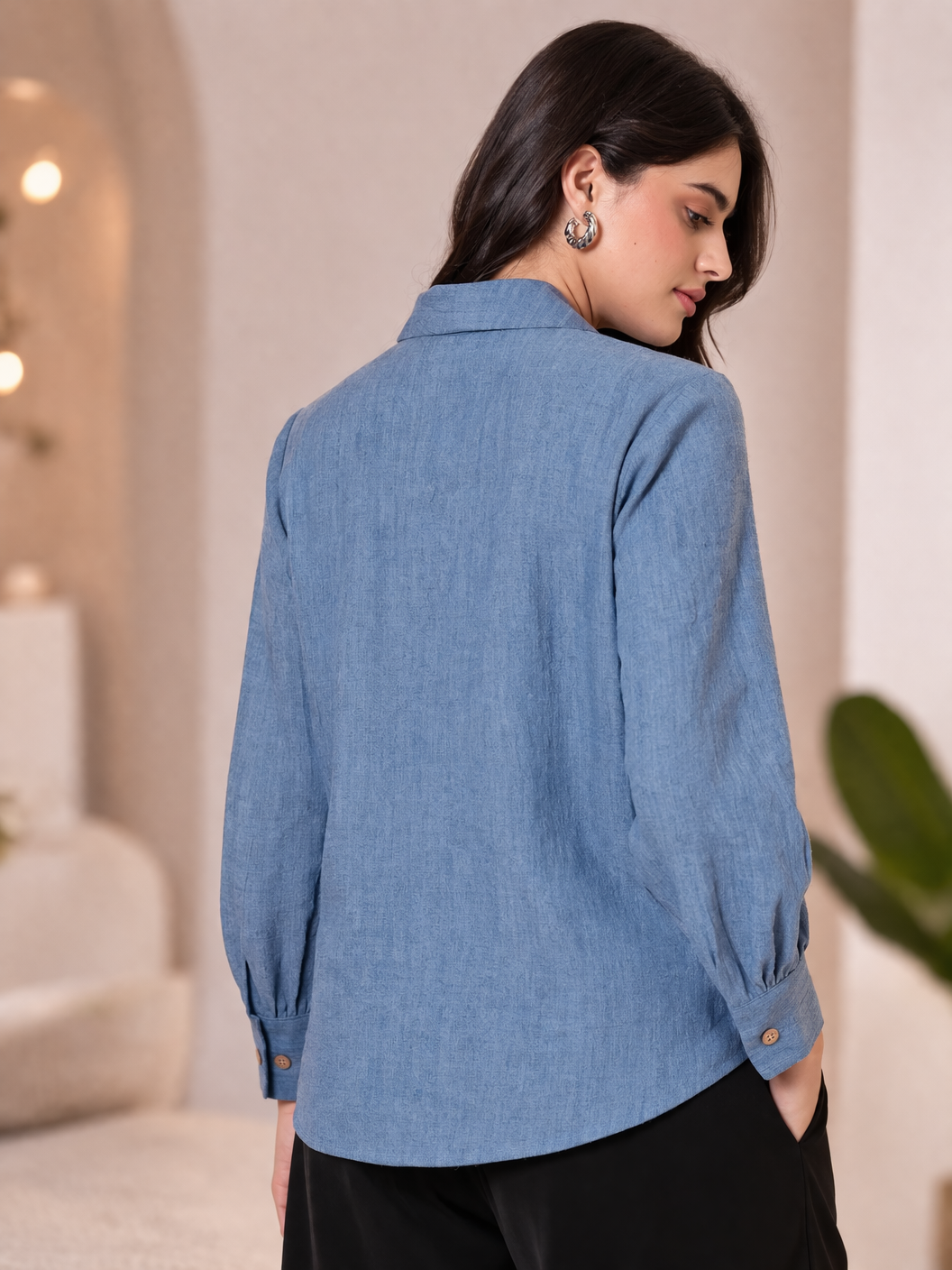 back view of casual shirts for women in blue