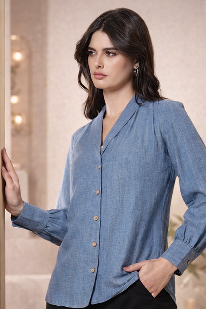 women’s shirt in blue styled for office wear