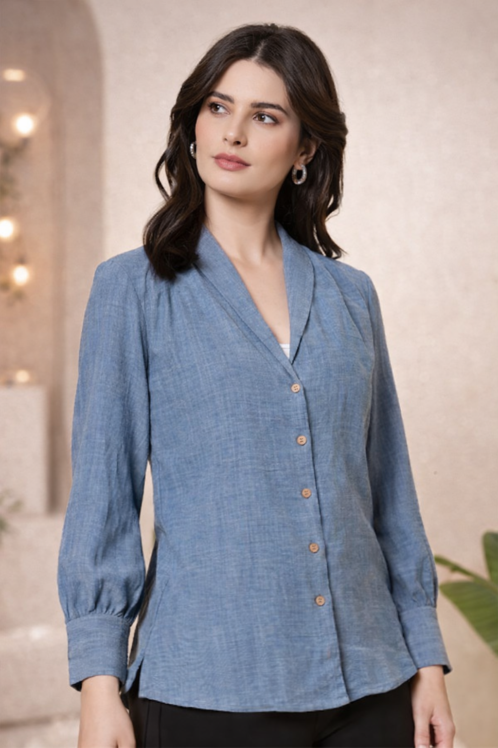women’s shirt paired with office trousers look