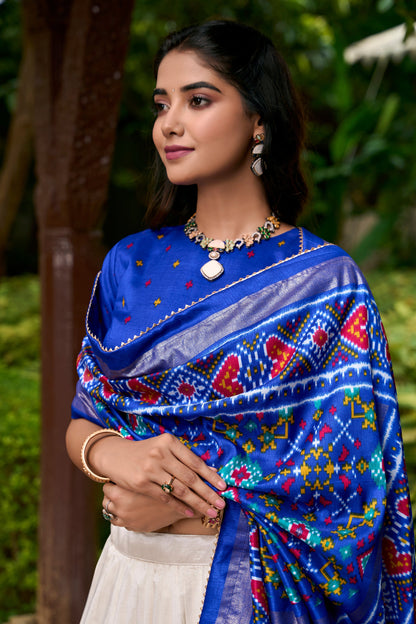 Tussar silk lehenga with bandhej print detail close-up