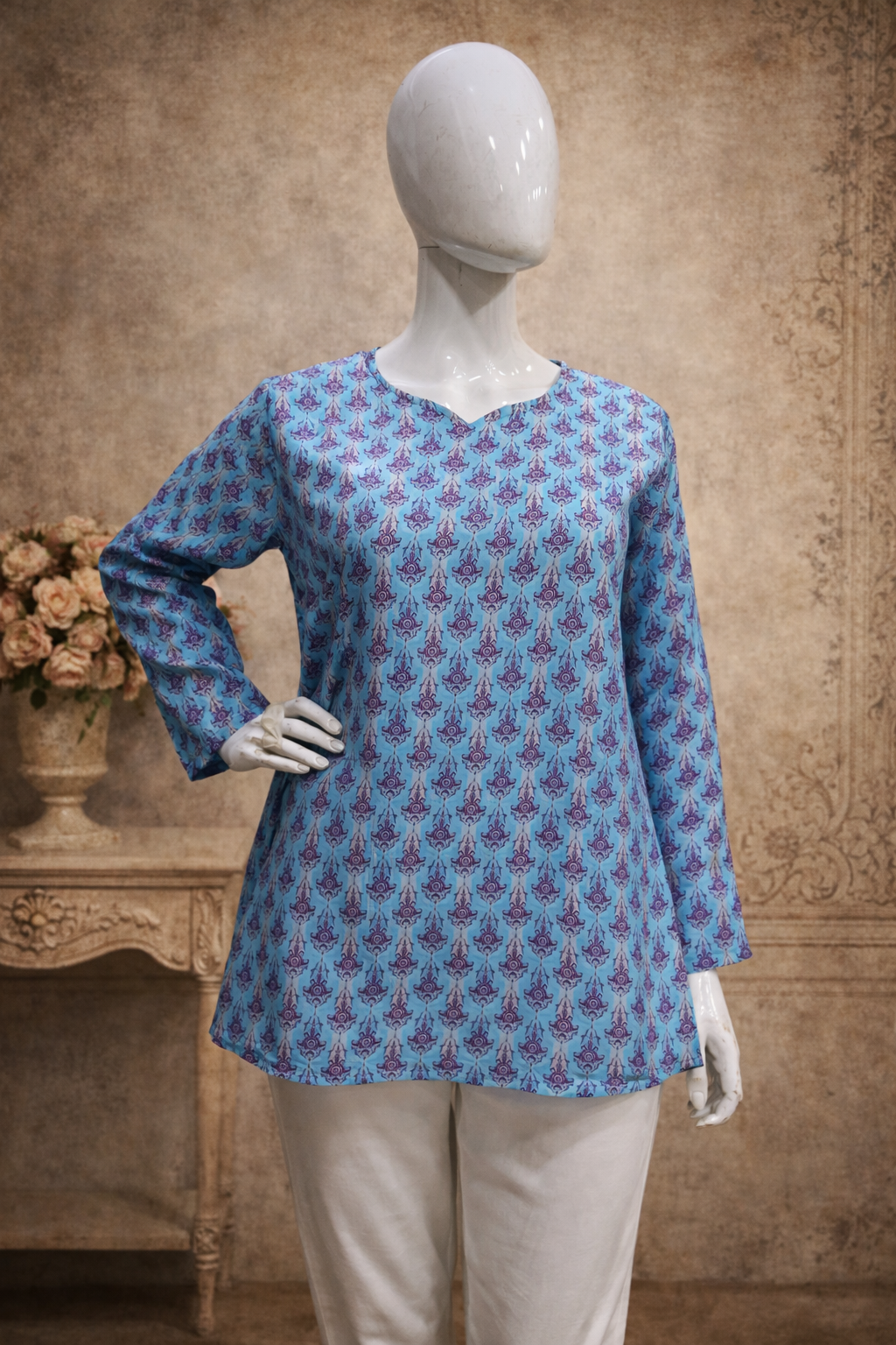 blue tunic top minimal design aesthetic