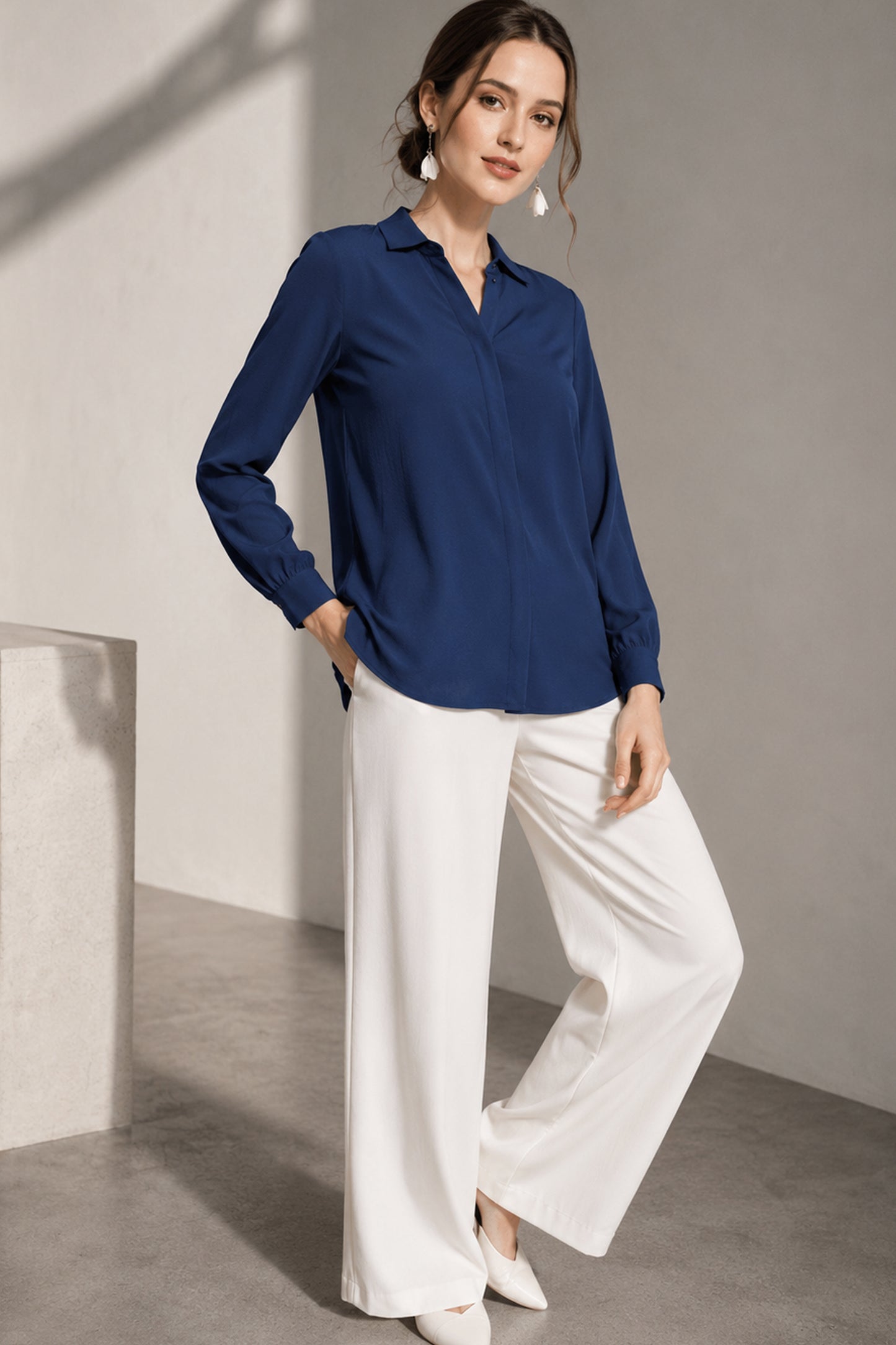 Seyuri women's shirts in Blue solid Polyester, front view