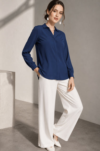 Seyuri women's shirts in Blue solid Polyester, front view