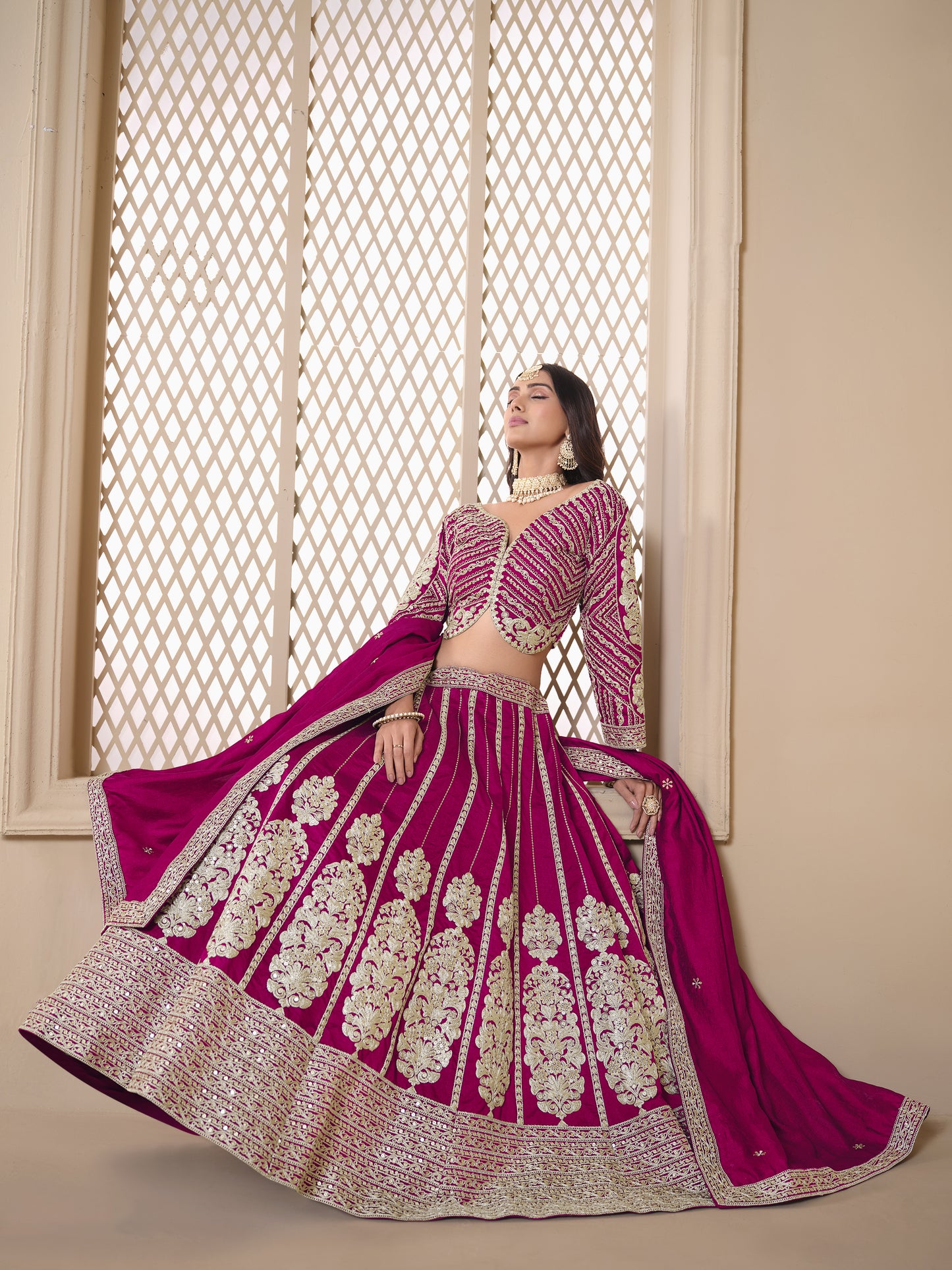 Blush pink lehenga choli for wedding reception look