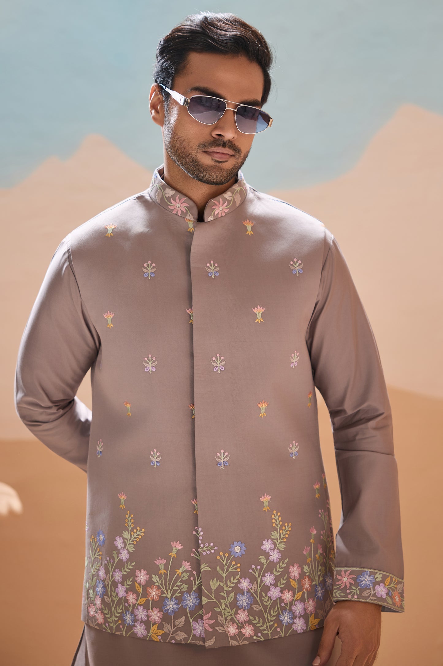 Silk Kurtas For Men In Designer Gray Finish