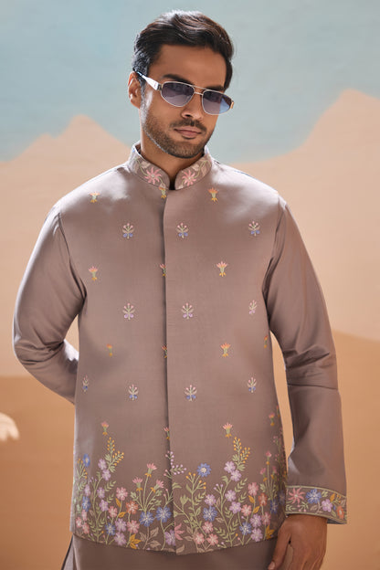 Silk Kurtas For Men In Designer Gray Finish
