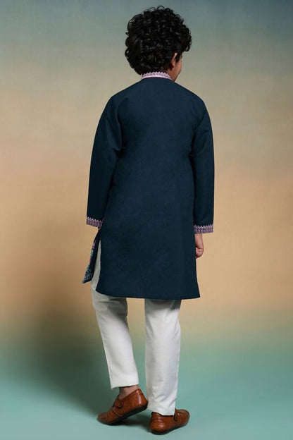 Viscose silk fabric texture detail on boys kurta