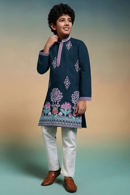Boys kurta teal kurta pant full front view