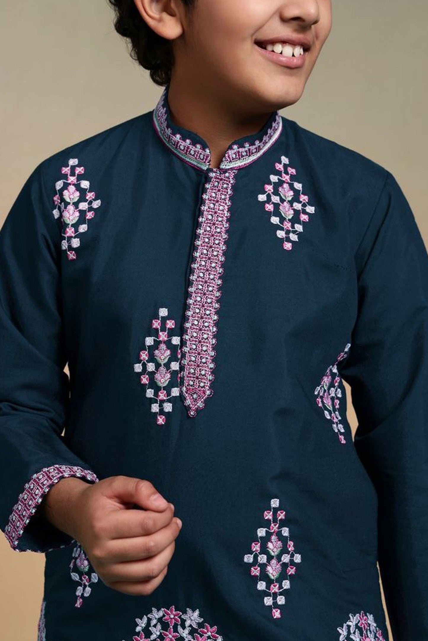 Teal boys kurta set for wedding celebration
