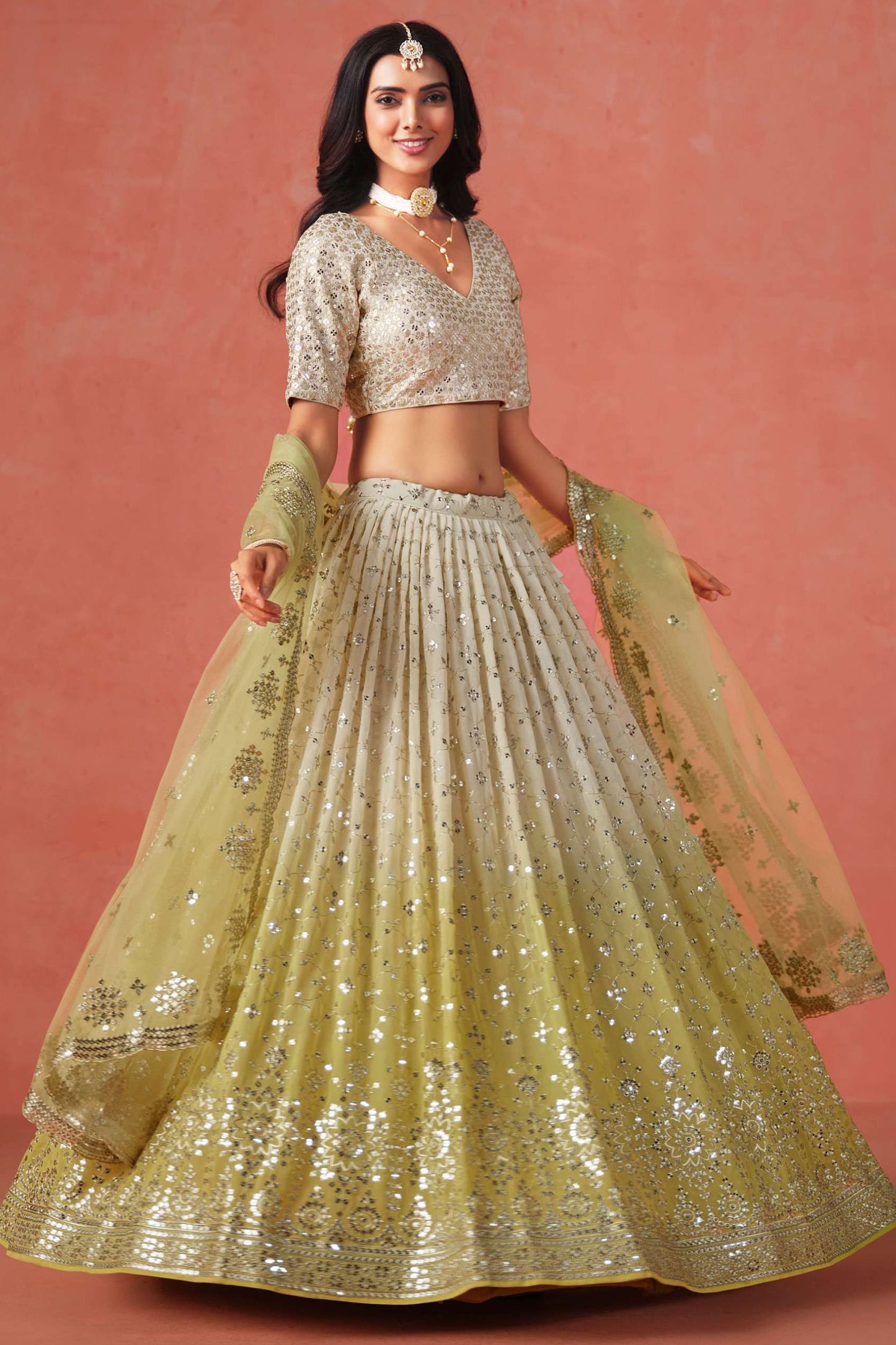 wedding gown petticoat look with modern lehenga silhouette