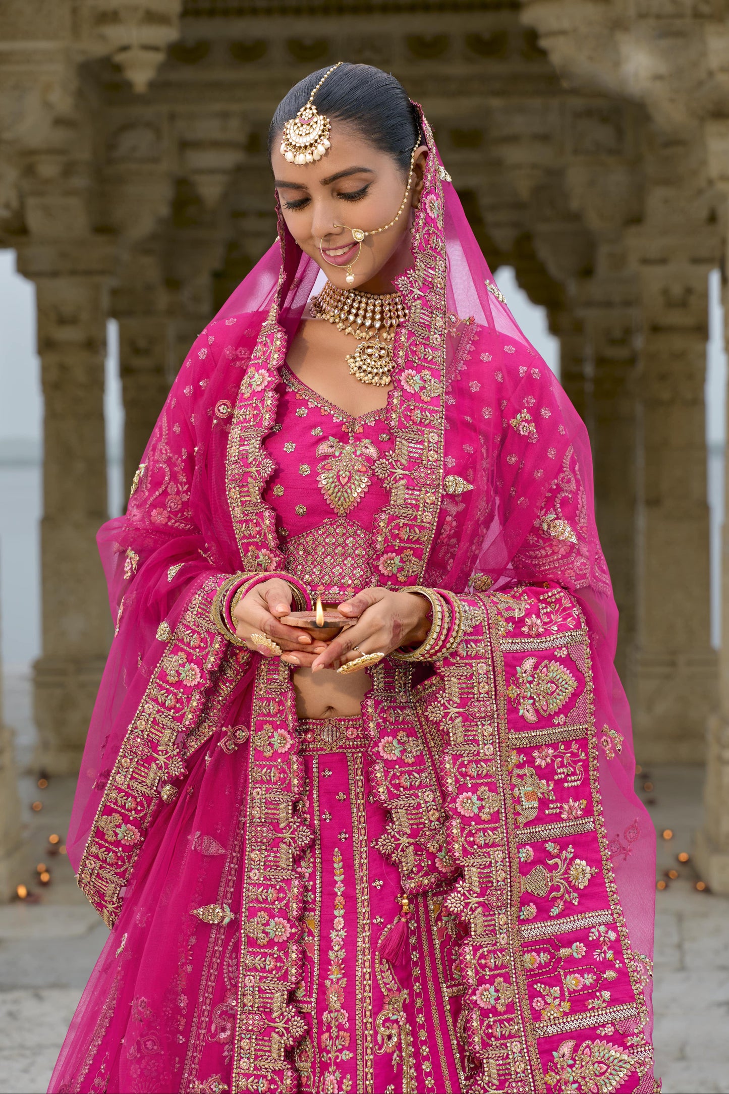 Bridal lehenga outfit for engagement ceremony styling