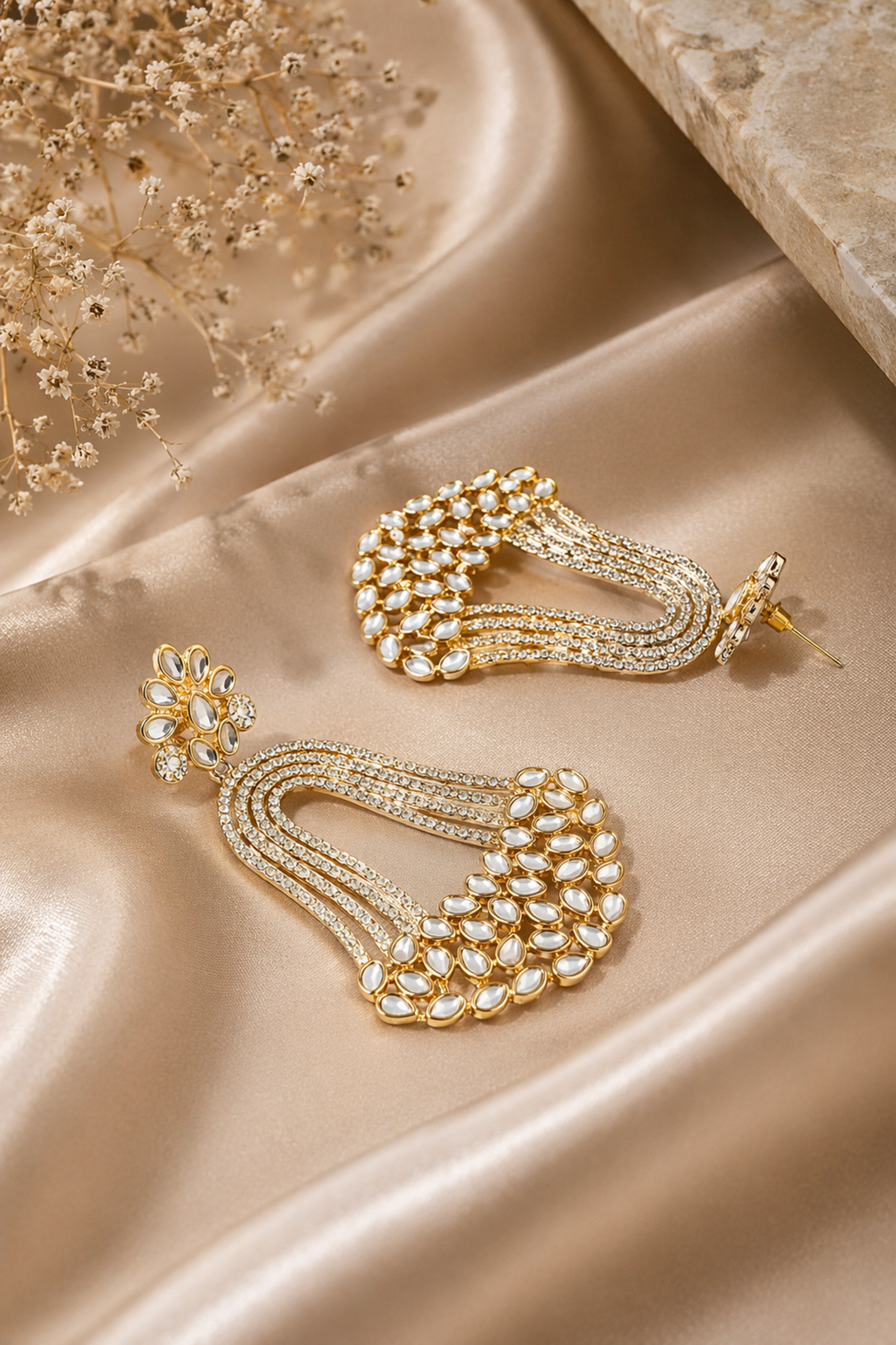 statement gold drop earrings with kundan stones
