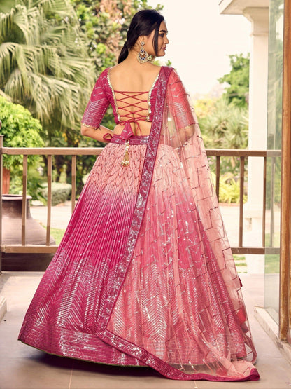 Back view of lehenga designs for wedding with embroidered blouse