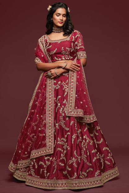 bridal lehenga for wedding maroon full front view