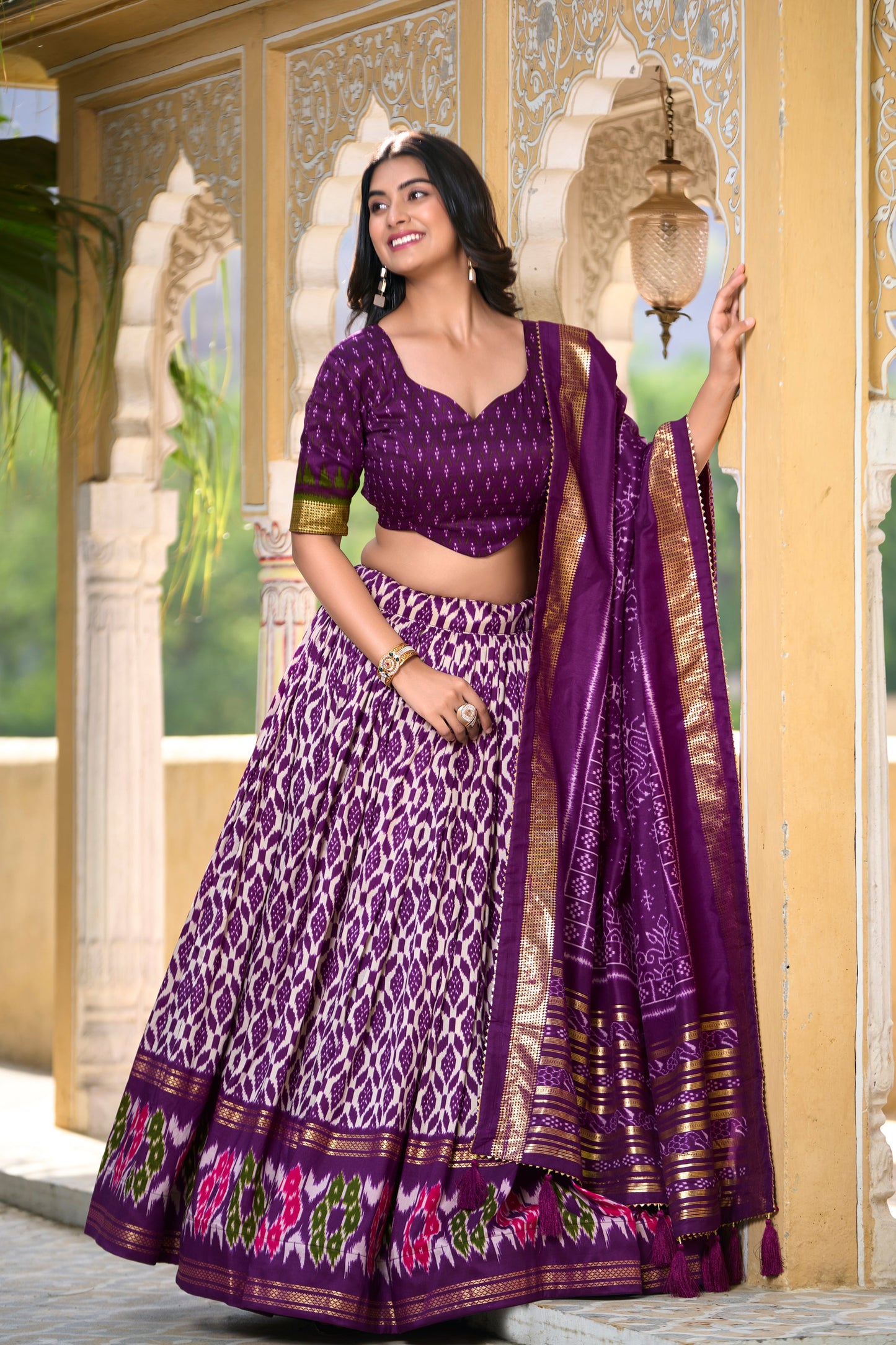 bridal lehenga for wedding purple tussar silk full look